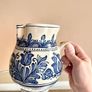 Vintage Blue & Cream Pottery Water Pitcher Jug, Korond, Transylvania Image 2
