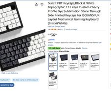 PBT keycap set, 131 keys, black & white topographic, Cherry profile, dye-sub, ISO/ANSI