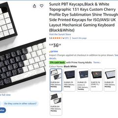 PBT keycap set, 131 keys, black & white topographic, Cherry profile, dye-sub, ISO/ANSI