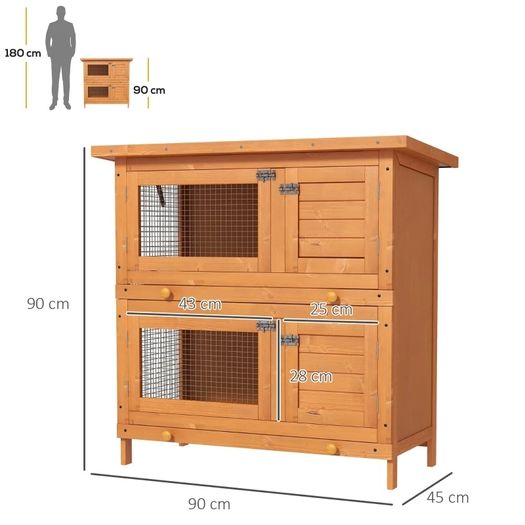 2-Tier Wooden Rabbit Hutch Guinea Pig Hutch Duck House Double Decker Pet Cage with Sliding Tray