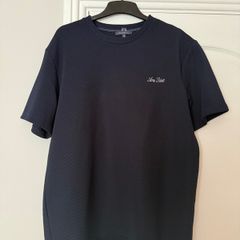Navy Slim Fit Textured Crew Neck T-Shirt River Island