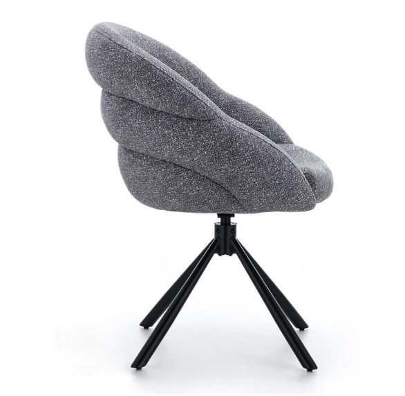 Lilia Grey Chenille Swivel Chair  Black Metal Base, Auto-Return