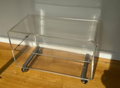 Vintage Clear Lucite/Acrylic Tv Stand/Shelf Unit on Chrome Casters.