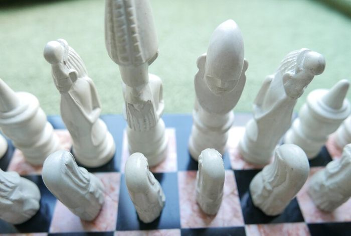 Vintage Marble Chess Board, 14 inch and Handcrafted African Soapstone Chess Set (king 6")