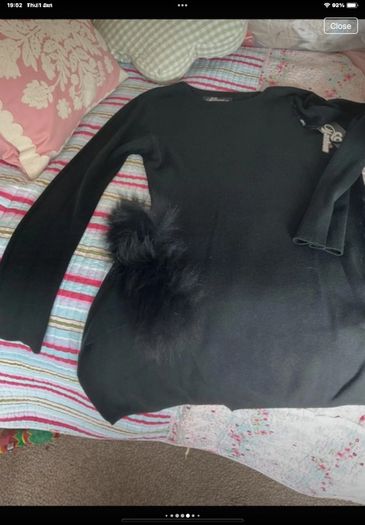 jumper black long statement jumper with fur sides detail and side slits cc fashion l/xlarge