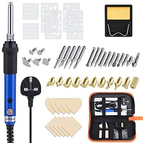 45 in 1 Wood Burning Pyrography Pen and Soldering Iron Kit, Wood Engraving Craft Kit with Pyrography Basics and 60W Adjustable Temperature Wood Burner Pen Tool for Carving with 31 Tips,Orange