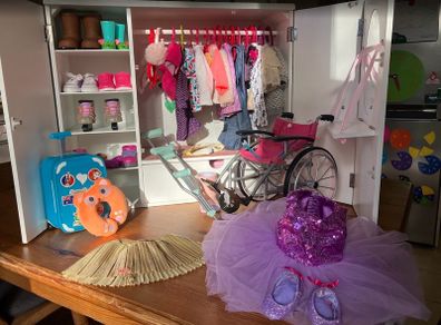 Our Generation doll wardrobe and school classroom set