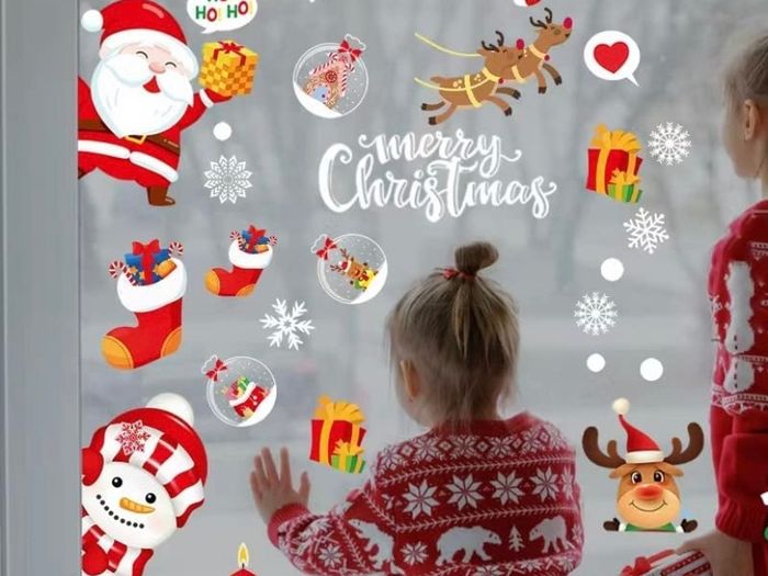 Christmas Window Stickers Reusable 275 Pcs Double Sided Window Cling 9 Sheets Santa Claus Balloon Snowman Reindeer Snowflake for Christmas Decorations (FREE POSTAGE)