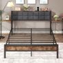 King Size Bed Frame with Storage,Metal Bed Frame Kingsize Bed Upholstered Platform Bed with Charge Station and USB Ports,Removable Bedside Shelf,Easy Assemly,Black + Grey Image 3