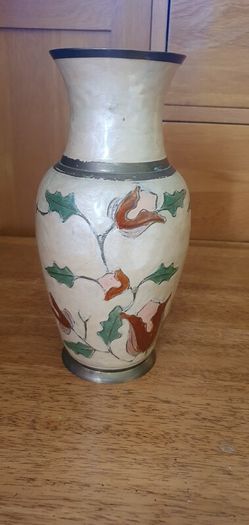 Vintage Enamelled Brass Vase and Jug