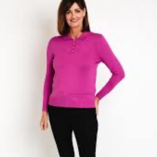 Castle of Ireland Pink Fine Knit Polo Sweater Jumper Size UK14