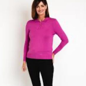 Castle of Ireland Pink Fine Knit Polo Sweater Jumper Size UK14