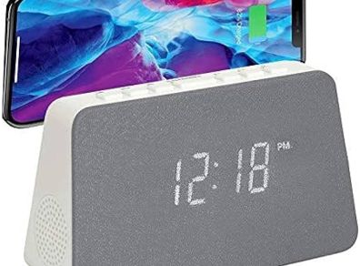 NEW SALE | Wireless Charging Alarm Clock Radio - Dimmable Display, USB Charging, FM Radio, Dual Alarms, No Tick Alarm Clock Bedside