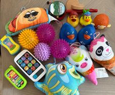 baby toys selection, balls, teddies, toy phones, ducks
