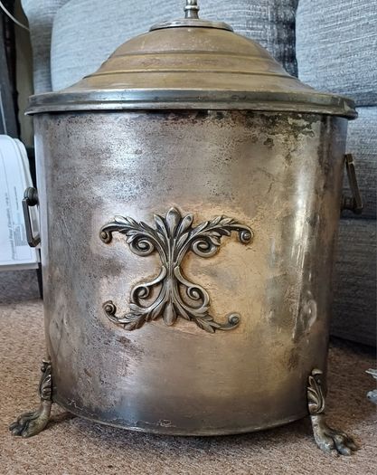 100-Year-Old Antique Lidded Coal Scuttle - Vintage Family Heirloom with Original Inner Liner
