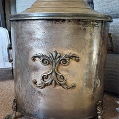 100-Year-Old Antique Lidded Coal Scuttle - Vintage Family Heirloom with Original Inner Liner