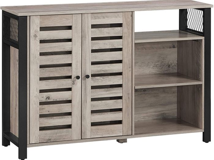 Storage Cabinet, Sideboard, with 2 Door Cupboard, Adjustable Shelves, for Dining Room, Living Room, Kitchen, 110 x 33 x 75 cm, Industrial Style, Greige and Black