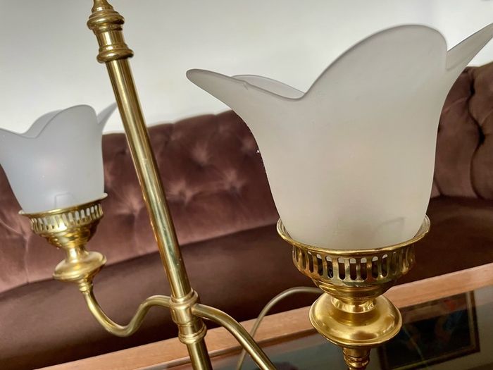 Vintage Repro Double Arm Student Library Desk Lamp Brass Finish 1970s