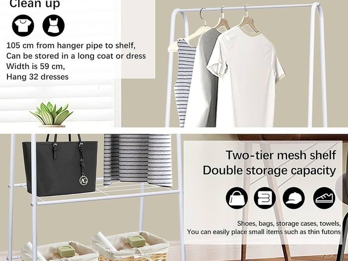 NEW SALE | Clothes Rail Stand Garment Coat Rack with Metal Shelf, Frame for Bedroom, Saving Space Clothes Rail,1.5m