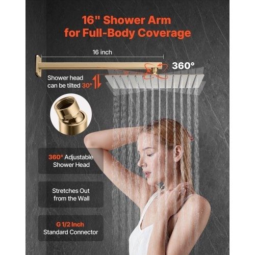 Shower Faucet Set, Rainfall Bathroom Shower System with 10-Inch (25.4cm) Square Rain Shower Head and Handheld Spray, Wall Mounted Bath Fixtures with Brass Valve and Trim Kit, Brushed Gold