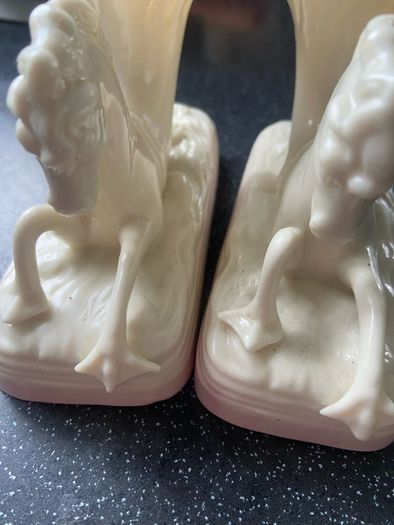 BELEEK antique pair of cornucopia seahorse vases