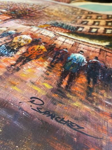Large Hand Painted Oil on Canvas - Vintage Parisienne Street Scene