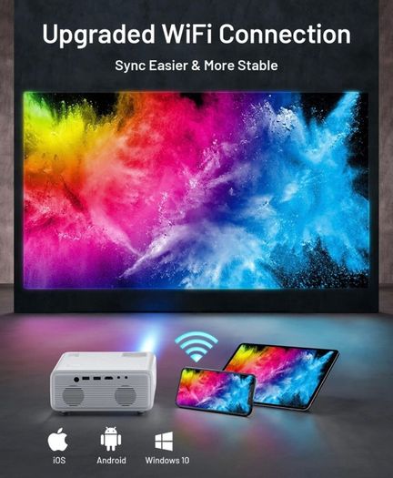WiFi Projector with Projection Screen 1080P Full HD, 9000 Lux Portable Video 4K Projector Compatible with iphone TV Stick PS5 HDMI USB, Multimedia Home Movie Theater Projector (FREE POSTAGE)