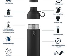 Ocean Bottle NFC 500ml Black - Insulated Water Bottle