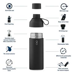 Ocean Bottle NFC 500ml Black - Insulated Water Bottle