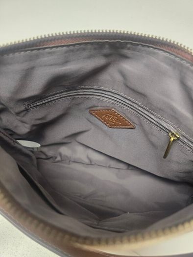 Fossil Striped Canvas & Leather Hobo Bag + Matching Zip Wallet Set