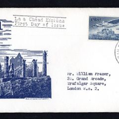 1965 Ireland 1s5d Airmail Stamp Angel Victor Illustrated (Rock of Cashel) Addressed First Day Cover (FDC) with Baile Atha Cliath (Dublin) cancel
