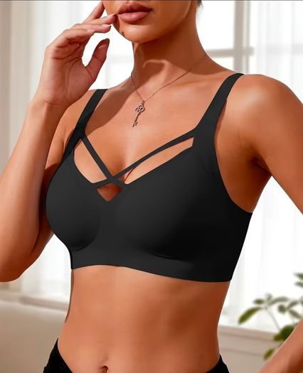 M Size bra Wireless Crisscross X Cutout Bra with Removable Pads, Seamless Push Up Lingerie for Women