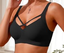 M Size bra Wireless Crisscross X Cutout Bra with Removable Pads, Seamless Push Up Lingerie for Women