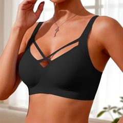 M Size bra Wireless Crisscross X Cutout Bra with Removable Pads, Seamless Push Up Lingerie for Women
