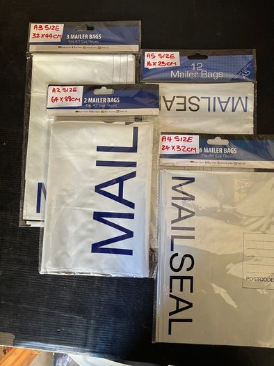 Plastic envelopes A2, A3, A4, A5.