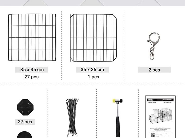 Guinea Pigs Cage, Metal Mesh Pet Playpen with Door, Customisable Fence for Small Animal, Rabbit, for Indoor Use, with Rubber Mallet, 143 x 73 x 71 cm Black (FREE POSTAGE)