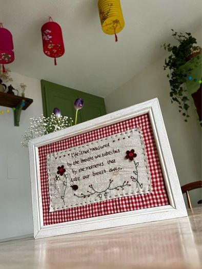 Vintage Embroidered Gingham Picture Frame