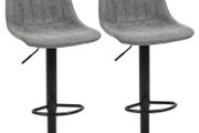 Adjustable Set of 2 Bar Stools, Counter Height Barstools, 360 Swivel Tall Stools with Footrest for Home Pub, Grey