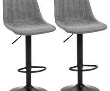 Adjustable Set of 2 Bar Stools, Counter Height Barstools, 360 Swivel Tall Stools with Footrest for Home Pub, Grey