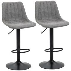 Adjustable Set of 2 Bar Stools, Counter Height Barstools, 360 Swivel Tall Stools with Footrest for Home Pub, Grey