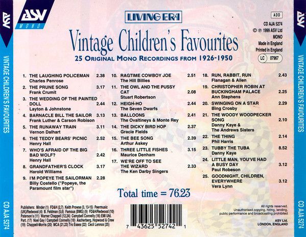 Free Postage! Vintage Children's Favourites (1926-1950). CD.