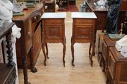 Pair of Antique Oak Marble Top Bedside Cabinets