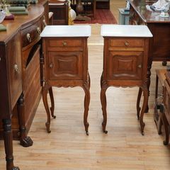Pair of Antique Oak Marble Top Bedside Cabinets
