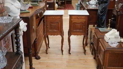 Pair of Antique Oak Marble Top Bedside Cabinets