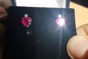 9 ct gold earnings with African Rubies of 2.38 Carat  and Aquamarine Natural stone