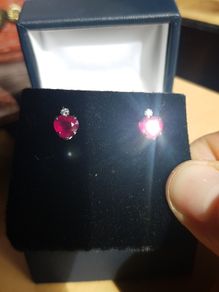 9 ct gold earnings with African Rubies of 2.38 Carat  and Aquamarine Natural stone