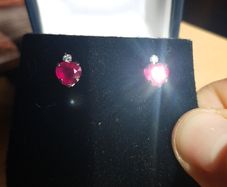 9 ct gold earnings with African Rubies of 2.38 Carat  and Aquamarine Natural stone