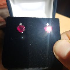 9 ct gold earnings with African Rubies of 2.38 Carat  and Aquamarine Natural stone