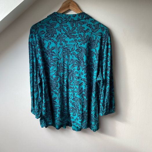 Seasalt Cornwall Teal Blue Leaf Print Blouse Shirt Size 18