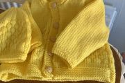 Buttercup yellow cardigan and hat 3 to 6 mths